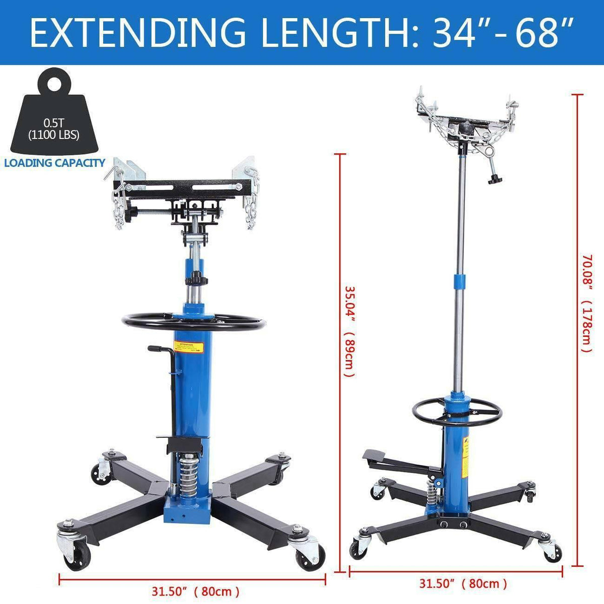 1100 lbs Transmission Jack 2 StaHydraulic w/ 360閹 for car lift 0.5 Ton