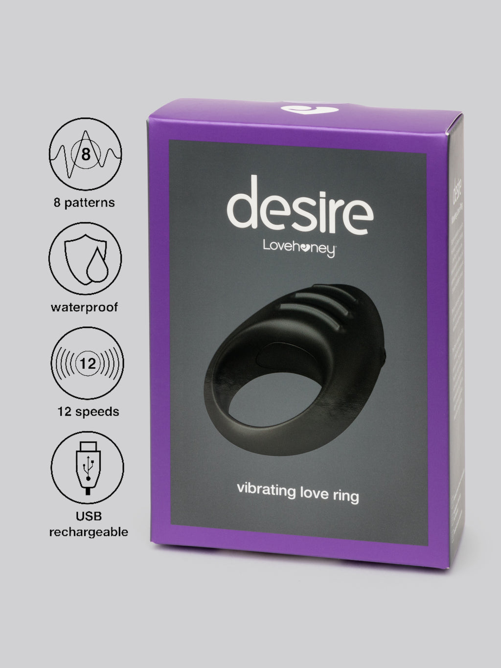 Desire Luxury Rechargeable Vibrating Cock Ring, Black