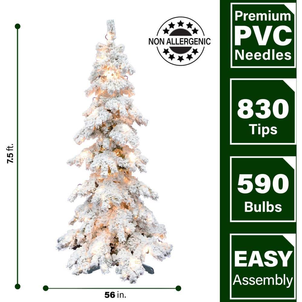 7.5 ft. Pre-Lit Flocked Elk Mountain Snow Artificial Christmas Tree