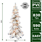 7.5 ft. Pre-Lit Flocked Elk Mountain Snow Artificial Christmas Tree