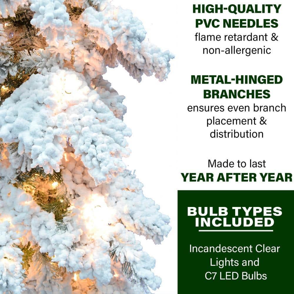 7.5 ft. Pre-Lit Flocked Elk Mountain Snow Artificial Christmas Tree