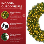 48in Artificial Pre-Lit Fir Christmas Wreath Decoration w/ 200 LED Lights, 714 Tips, Power Plug-In
