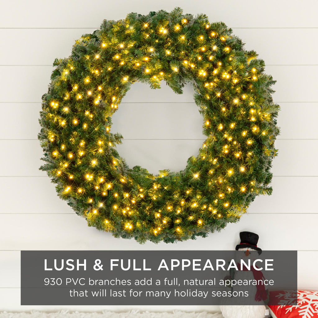 48in Artificial Pre-Lit Fir Christmas Wreath Decoration w/ 200 LED Lights, 714 Tips, Power Plug-In