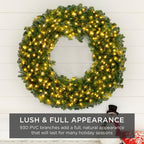 48in Artificial Pre-Lit Fir Christmas Wreath Decoration w/ 200 LED Lights, 714 Tips, Power Plug-In