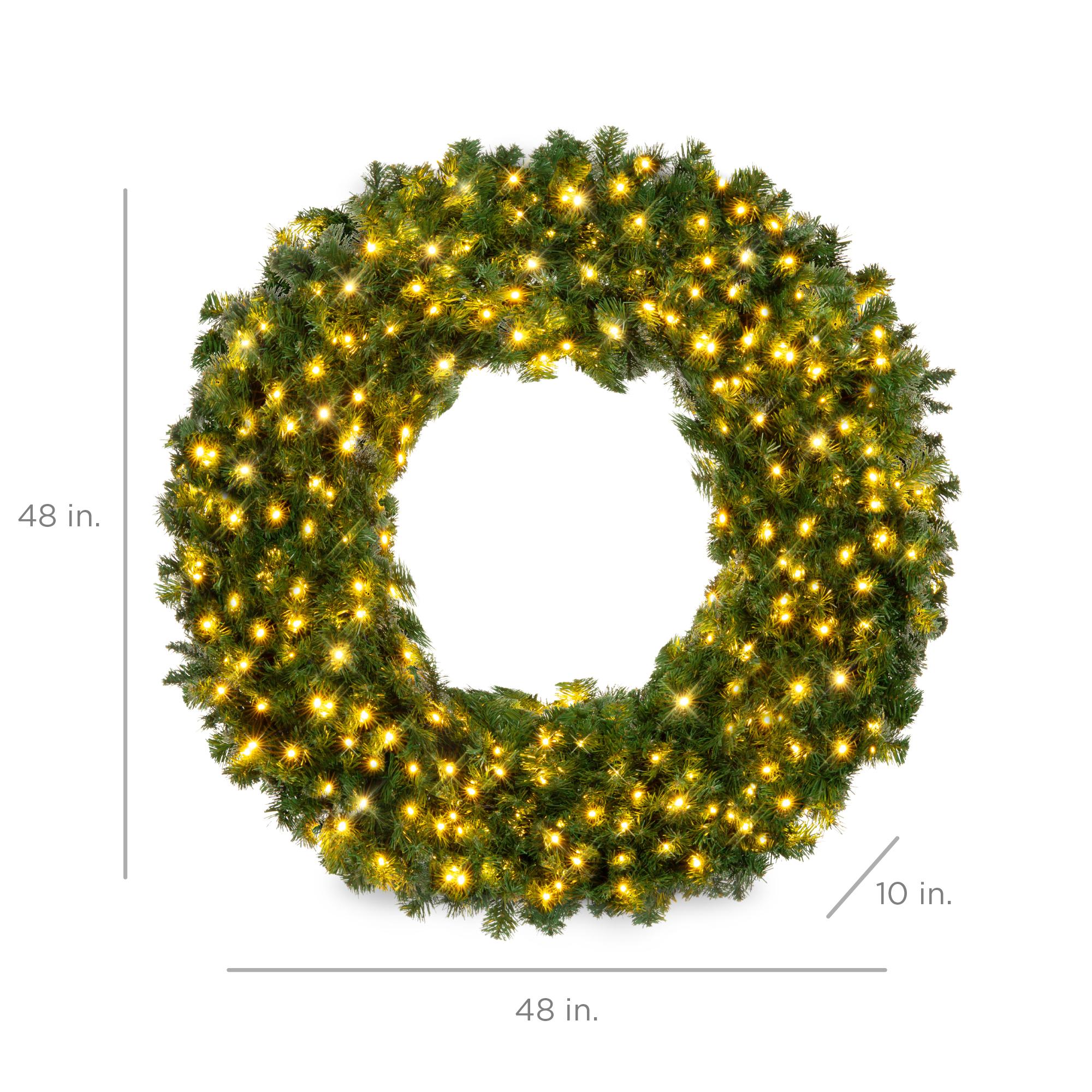 48in Artificial Pre-Lit Fir Christmas Wreath Decoration w/ 200 LED Lights, 714 Tips, Power Plug-In