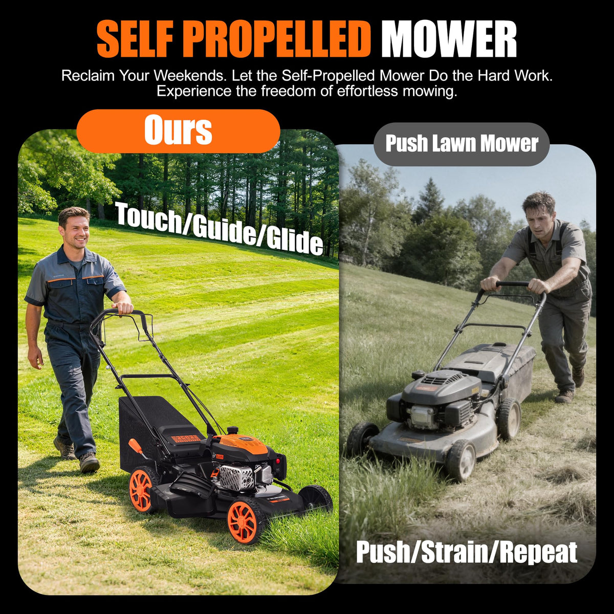 21" Self-Propelled Gas Lawn Mower with 170CC 4-Stroke Engine, 7 Cutting Heights, 3-in-1 Mulch/Bag/Discharge, 1.9-Bushel Grass Bag, EPA Compliant