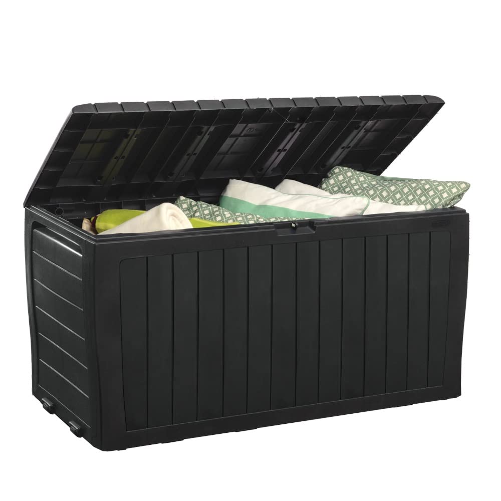 Plus 71 Gallon Resin Deck Box-Organization and Storafor Patio StoraBox Outdoor Cushions, Throw Pillows, Garden Tools and Pool Accessories, Dark Grey