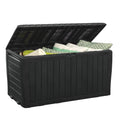 Plus 71 Gallon Resin Deck Box-Organization and Storafor Patio StoraBox Outdoor Cushions, Throw Pillows, Garden Tools and Pool Accessories, Dark Grey