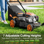 21” Self Propelled Lawn Mower Gas, 170CC 4-in-1 Mulch/Rear Bag/Side Discharge/Rear Discharge, Walk-Behind Gas Lawnmower with 7-Position Cutting Height, Foldable Gas Powered Lawn Mowers