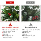 Costway 7 ft Snow Flocked Artificial Christmas Hinged Tree w/ Pine Needles &amp; Red Berries