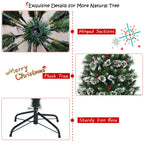 Costway 7 ft Snow Flocked Artificial Christmas Hinged Tree w/ Pine Needles &amp; Red Berries