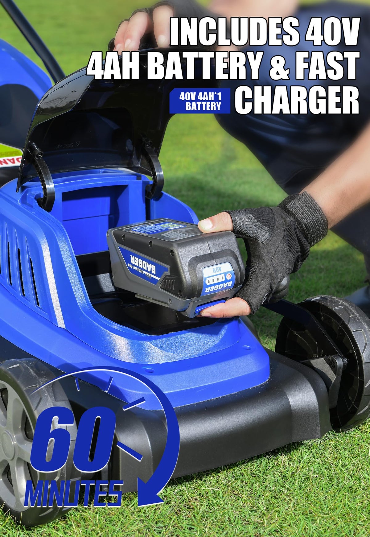 40V 18″ Cordless Lawn Mower Brushless , 5,445 sq ft/0.125 ac, 1×4.0Ah Battery &amp; Fast Charger, 5-Position Height ,for Small-to-Medium Lawns