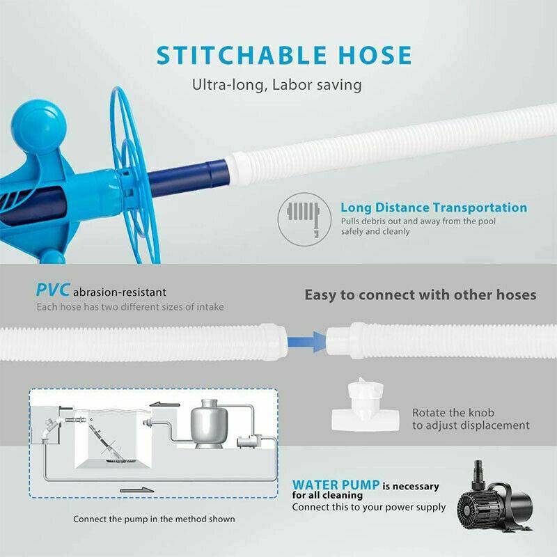 upgraded suction swimming pool sweeper w/ 10 3.28 ft hoses inground above ground