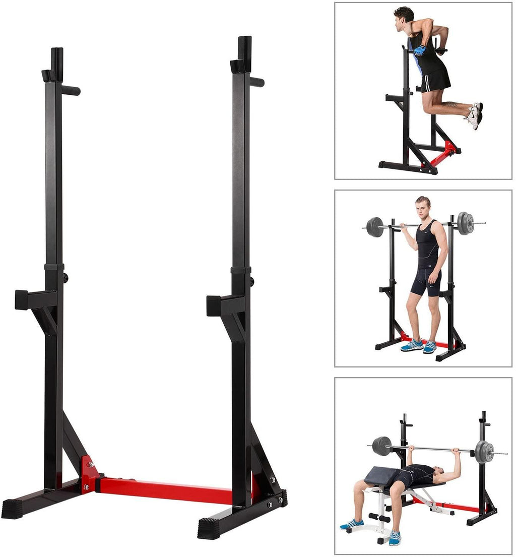 Ollieroo Multi-Function Adjustable Squat Rack 480LBS Capacity Barbell Rack Dip Stand Exercise Stand Gym Family Fitness Weight Lifting Rack Bench Press Dipping Station,Height Ran40.6" to 64.2"