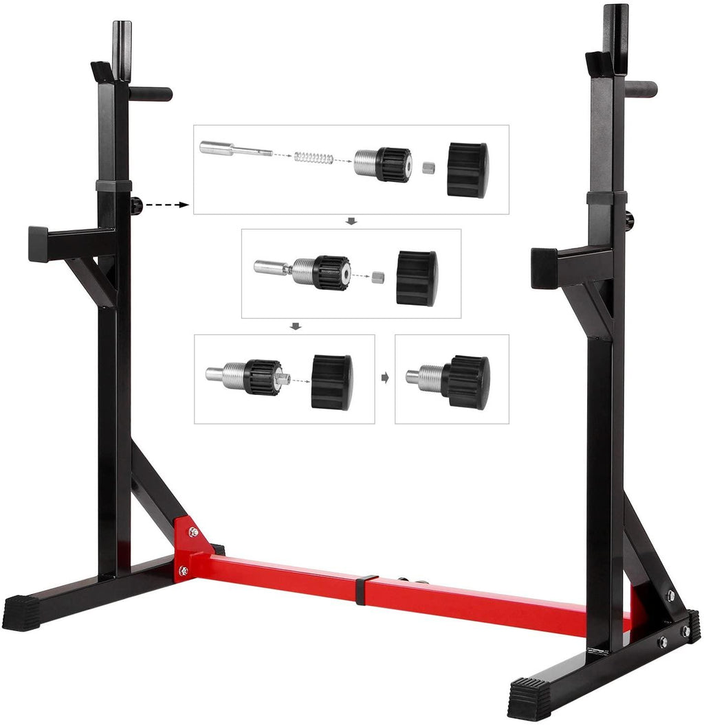 Ollieroo Multi-Function Adjustable Squat Rack 480LBS Capacity Barbell Rack Dip Stand Exercise Stand Gym Family Fitness Weight Lifting Rack Bench Press Dipping Station,Height Ran40.6" to 64.2"