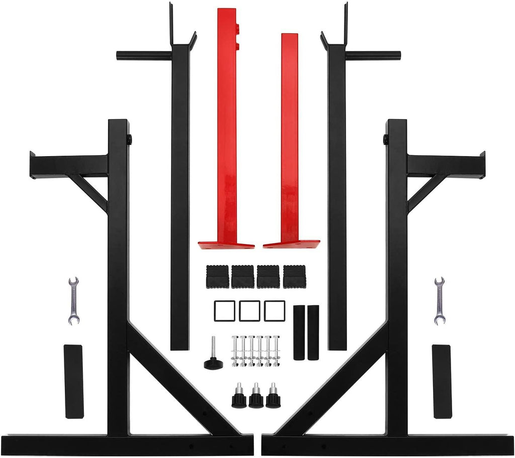 Ollieroo Multi-Function Adjustable Squat Rack 480LBS Capacity Barbell Rack Dip Stand Exercise Stand Gym Family Fitness Weight Lifting Rack Bench Press Dipping Station,Height Ran40.6" to 64.2"