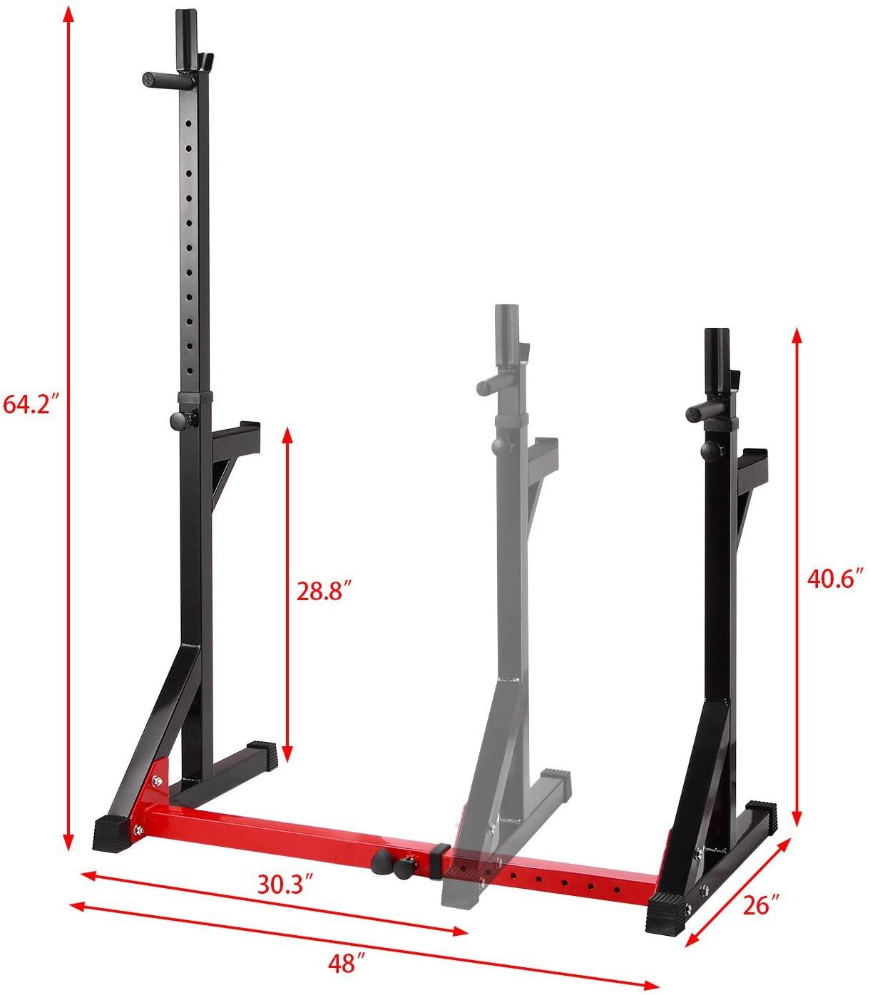 Ollieroo Multi-Function Adjustable Squat Rack 480LBS Capacity Barbell Rack Dip Stand Exercise Stand Gym Family Fitness Weight Lifting Rack Bench Press Dipping Station,Height Ran40.6" to 64.2"