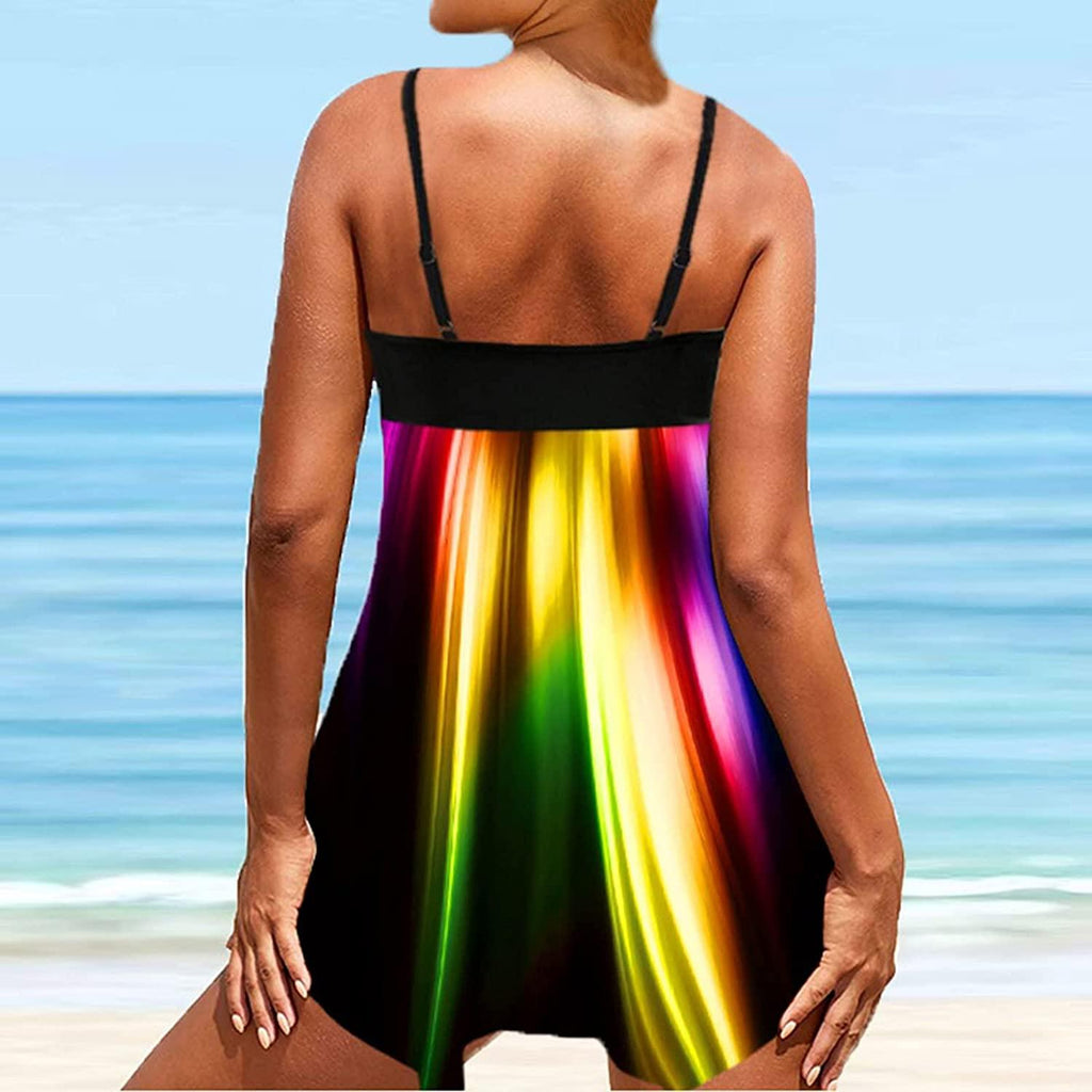 Women Strappy Tankini Set Two Piece Swimsuits Swimdress Floral Print Tank Top Swimming Suits