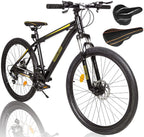 Cycle-Labs (US Based Business) 24, 26, 27.5 and 29 Inch Mountain Bike 21 Speed for Men Women Adult Hard Trail Front Suspension Disc Brakes Aluminum Steel Frame – Black and Yellow, Red, White