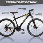 Cycle-Labs (US Based Business) 24, 26, 27.5 and 29 Inch Mountain Bike 21 Speed for Men Women Adult Hard Trail Front Suspension Disc Brakes Aluminum Steel Frame – Black and Yellow, Red, White