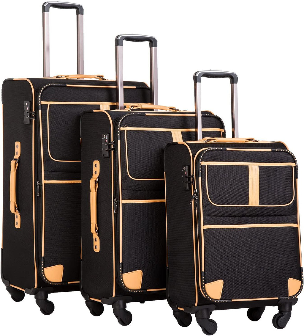Luggage 3 Piece Set Suitcase with TSA lock spinner softshell 20in24in28in (Black.)
