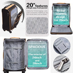 Luggage 3 Piece Set Suitcase with TSA lock spinner softshell 20in24in28in (Black.)