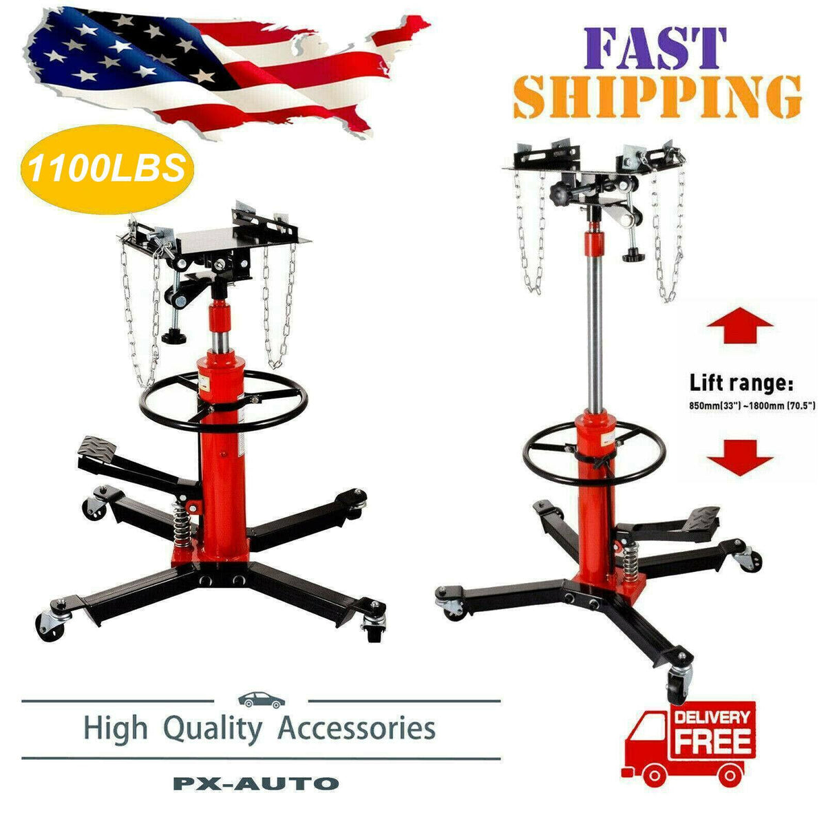 1100 lbs Transmission Jack 2 StaHydraulic w/ 360閹 for car lift 0.5 Ton US A6