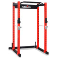 STOZM 3 In. X 3 In. Multi-Functional Squatting Rack/Power Rack Supports 1600Lbs (Red/Black), PackaIncludes A Pull-Up Bar, J Hooks &amp; Safety Bar Catches