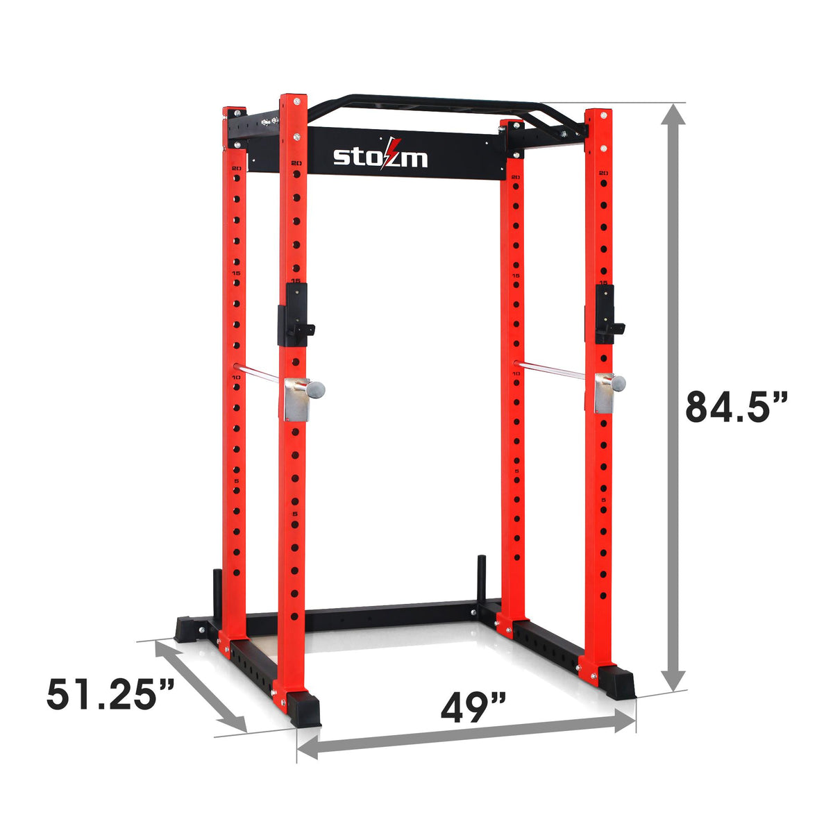 STOZM 3 In. X 3 In. Multi-Functional Squatting Rack/Power Rack Supports 1600Lbs (Red/Black), PackaIncludes A Pull-Up Bar, J Hooks &amp; Safety Bar Catches