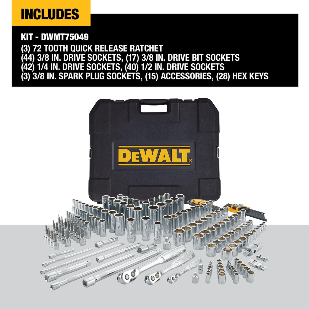 192 Pcs. Mechanics Tool Set, 1/2, 1/4, 3/8 Socket Set, SAE and Metric Socket Wrench Set, Hard Shell Tool Box (DWMT75049)