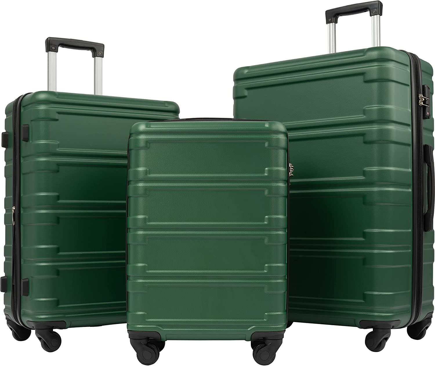 Unisex-Adult (Novelty and Luggage Spinner Expandable Hardshell Lightweight Abs Suitcase 20”24”28”, 3 Pcs Set-Green, One_Size