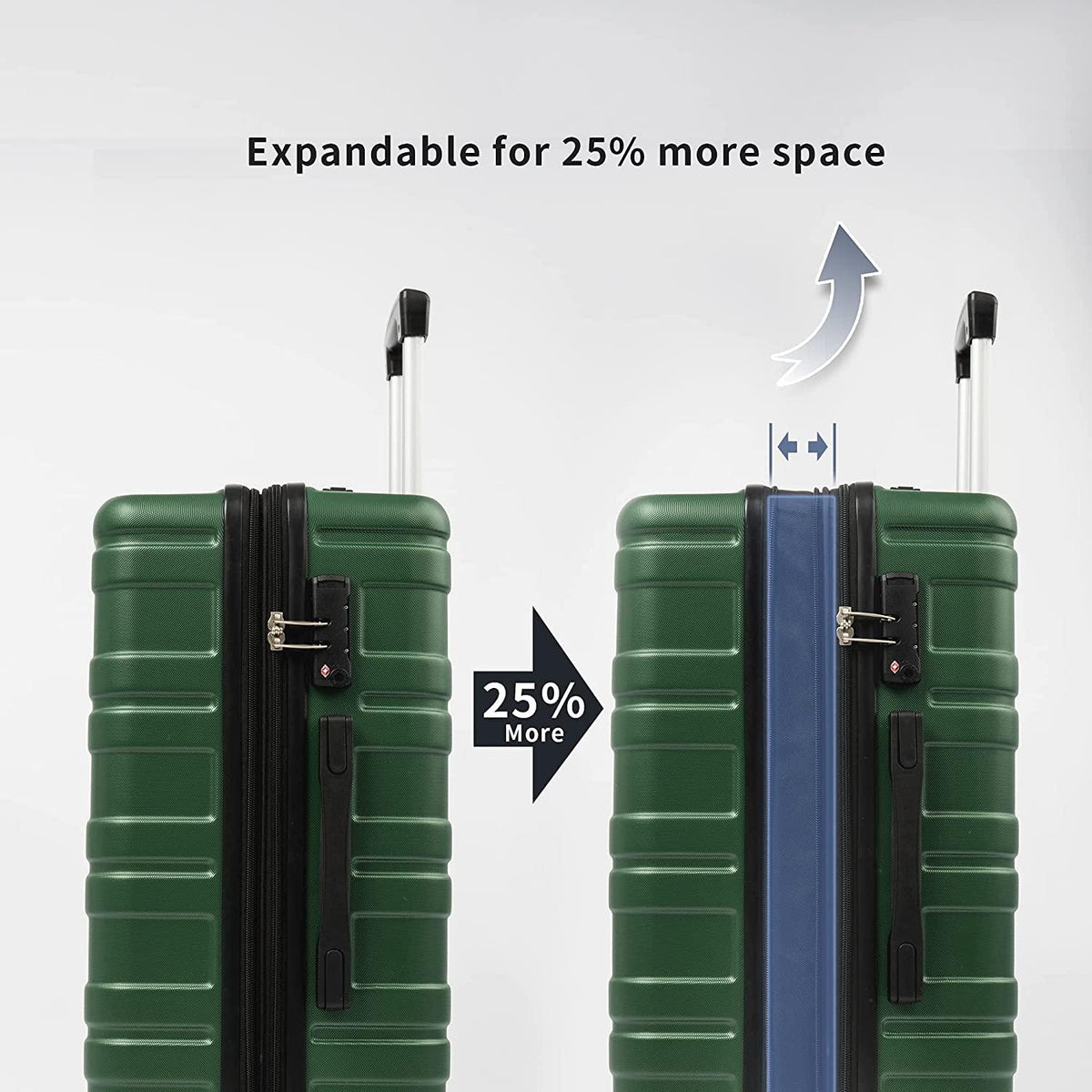 Unisex-Adult (Novelty and Luggage Spinner Expandable Hardshell Lightweight Abs Suitcase 20”24”28”, 3 Pcs Set-Green, One_Size