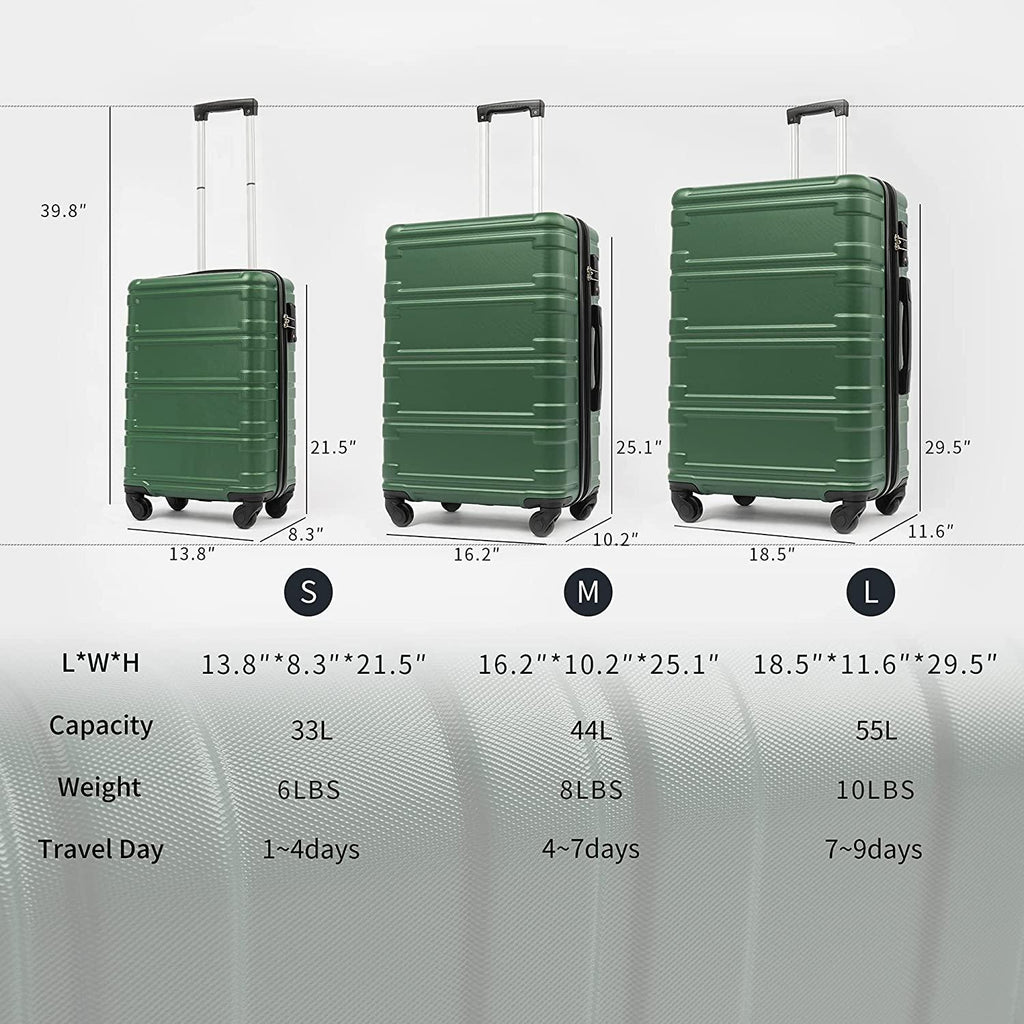 Unisex-Adult (Novelty and Luggage Spinner Expandable Hardshell Lightweight Abs Suitcase 20”24”28”, 3 Pcs Set-Green, One_Size