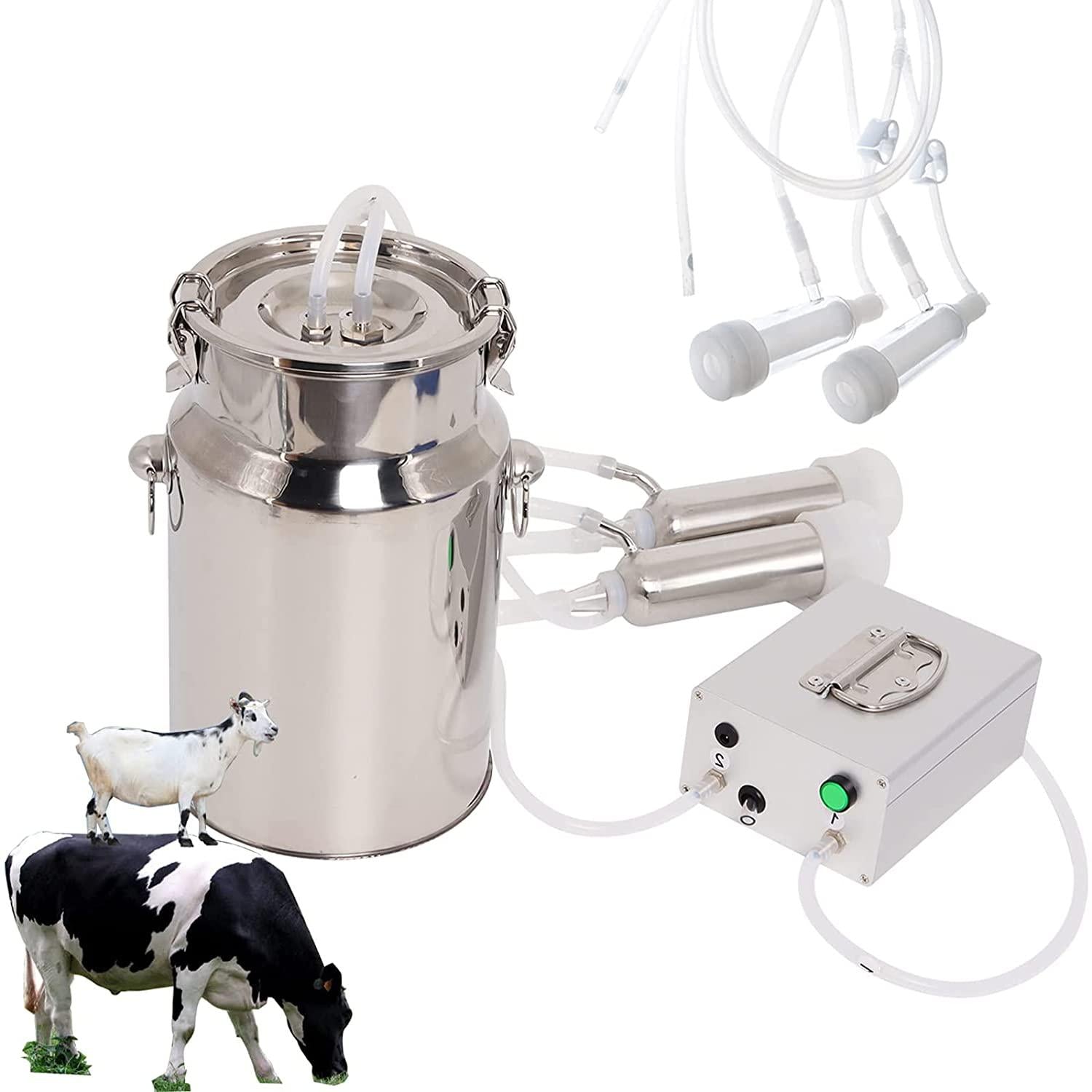 huidazhou electric pulsation milking machine, milking supplies w/stainless steel bucket for goats, vacuum pump milker for farm milking supplies for cows cattle or sheep,14l