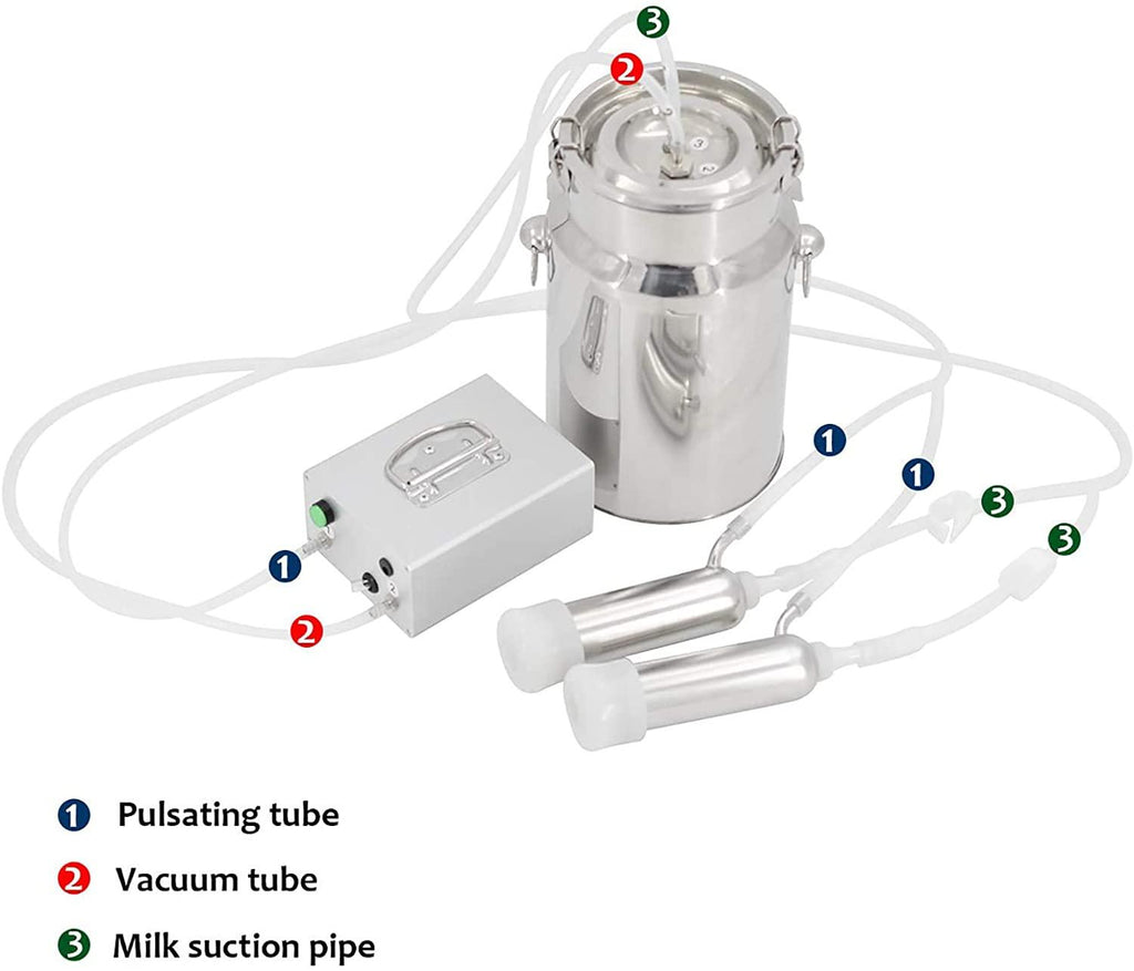 huidazhou electric pulsation milking machine, milking supplies w/stainless steel bucket for goats, vacuum pump milker for farm milking supplies for cows cattle or sheep,14l