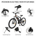 PEXMOR 27.5" E-Bike, 500W Electric Mountain Bicycle for Adult, Orange