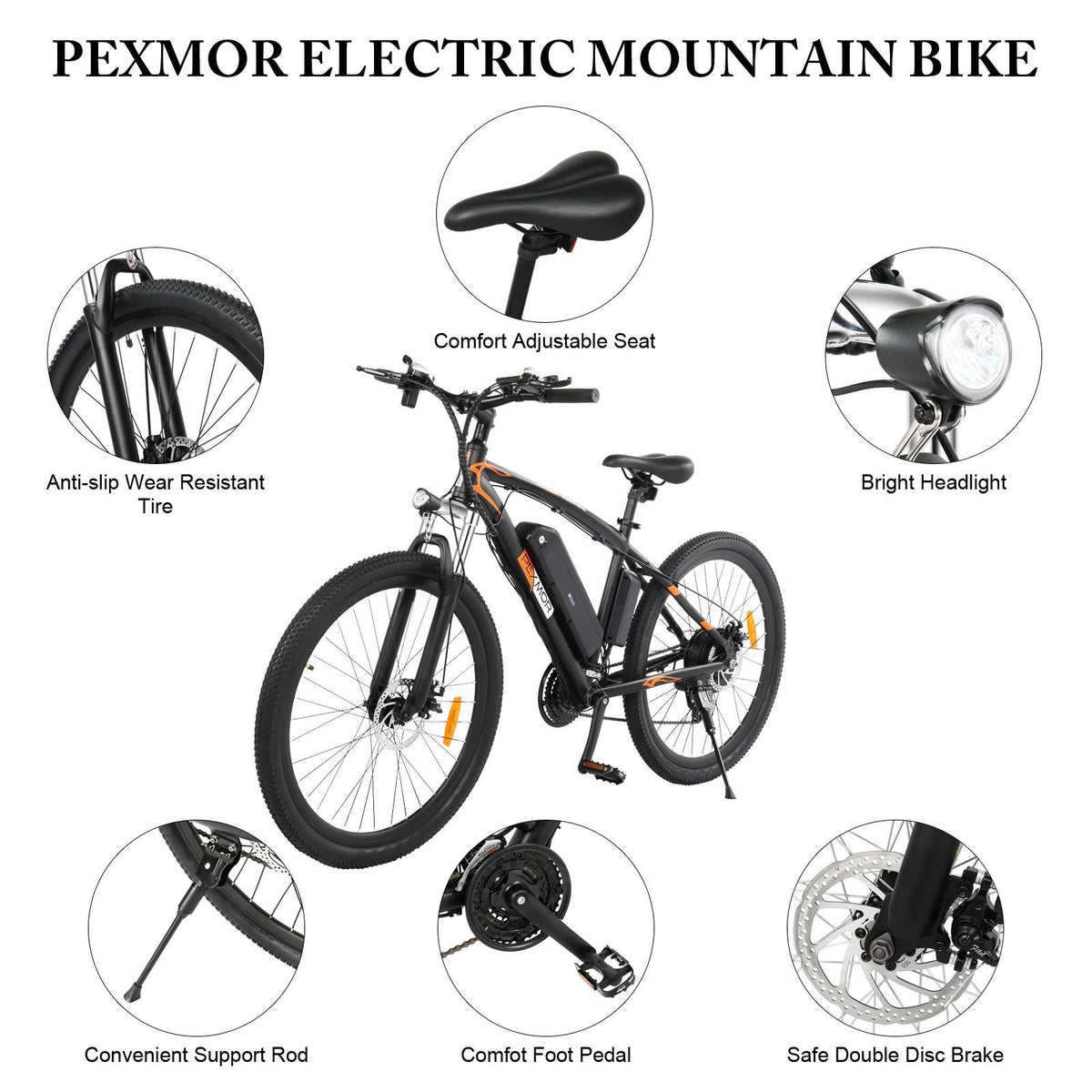 PEXMOR 27.5" E-Bike, 500W Electric Mountain Bicycle for Adult, Orange