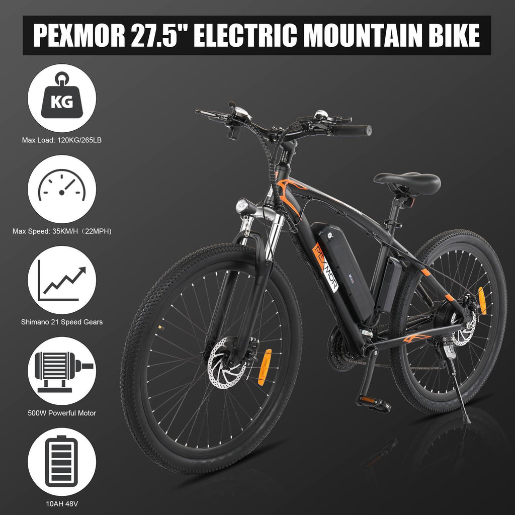 PEXMOR 27.5" E-Bike, 500W Electric Mountain Bicycle for Adult, Orange