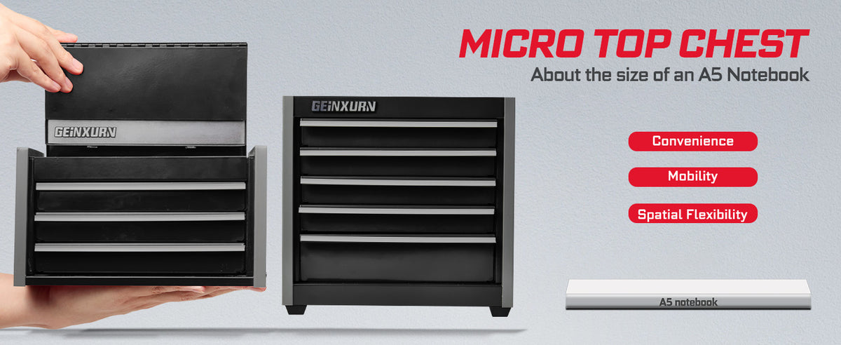 8-Drawer Rolling Black Tool Box, Heavy Duty Micro Roll Cab Steel Stackable Tool Chest with Lockable Drawers, 2-in-1 Lar& Compact Combo Set (3-Drawer + 5-Drawer) for Garage, Workshop