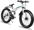 26 Inch 21 Speed Fat Tire Mountain Bike, Non-Slip Adult Mountain Bikes with Double Suspension &amp; Dual Disc Brakes, High-Carbon Steel Fat Tire Mountain Bike for Men/Women, US Stock