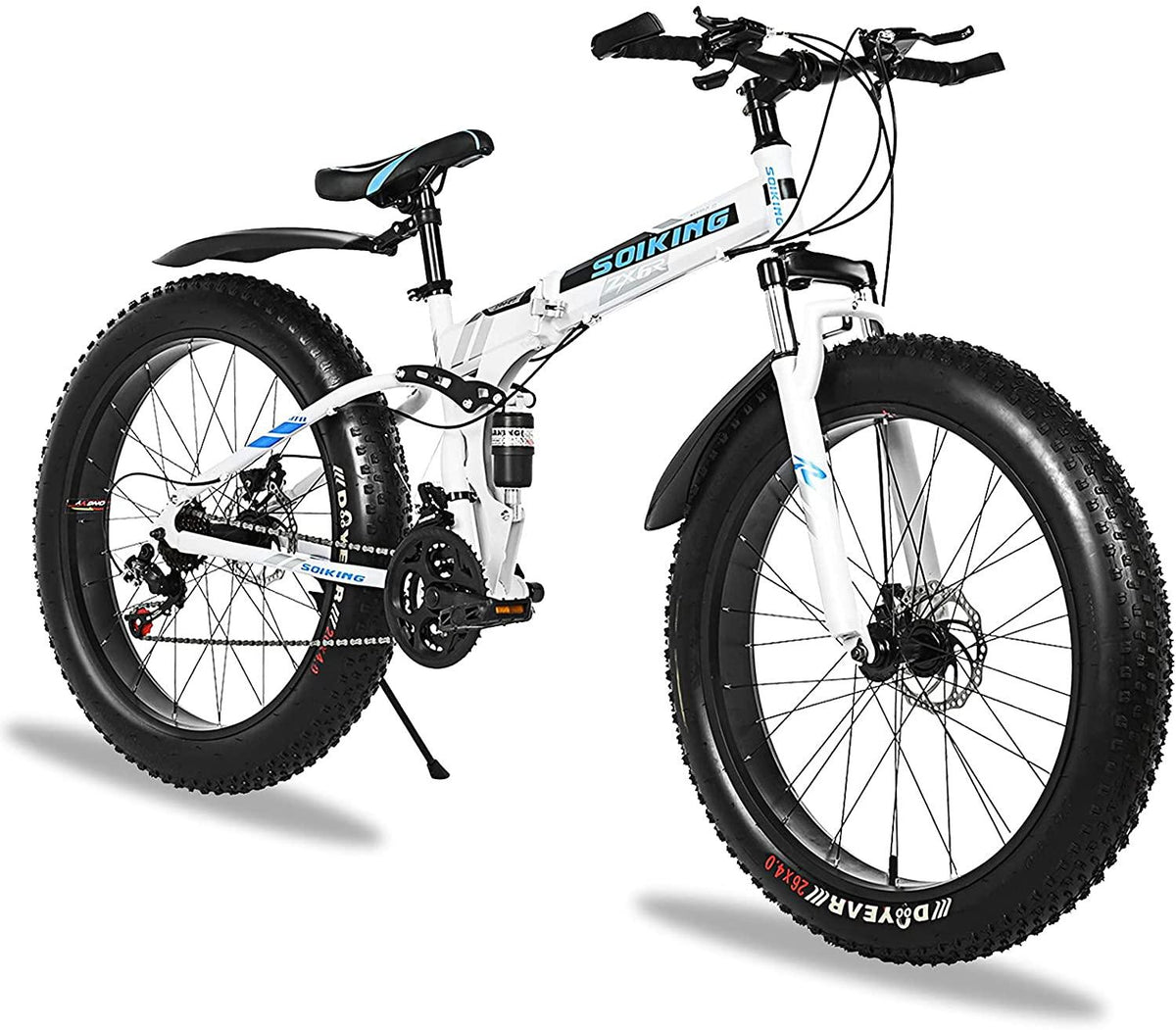 26 Inch 21 Speed Fat Tire Mountain Bike, Non-Slip Adult Mountain Bikes with Double Suspension &amp; Dual Disc Brakes, High-Carbon Steel Fat Tire Mountain Bike for Men/Women, US Stock