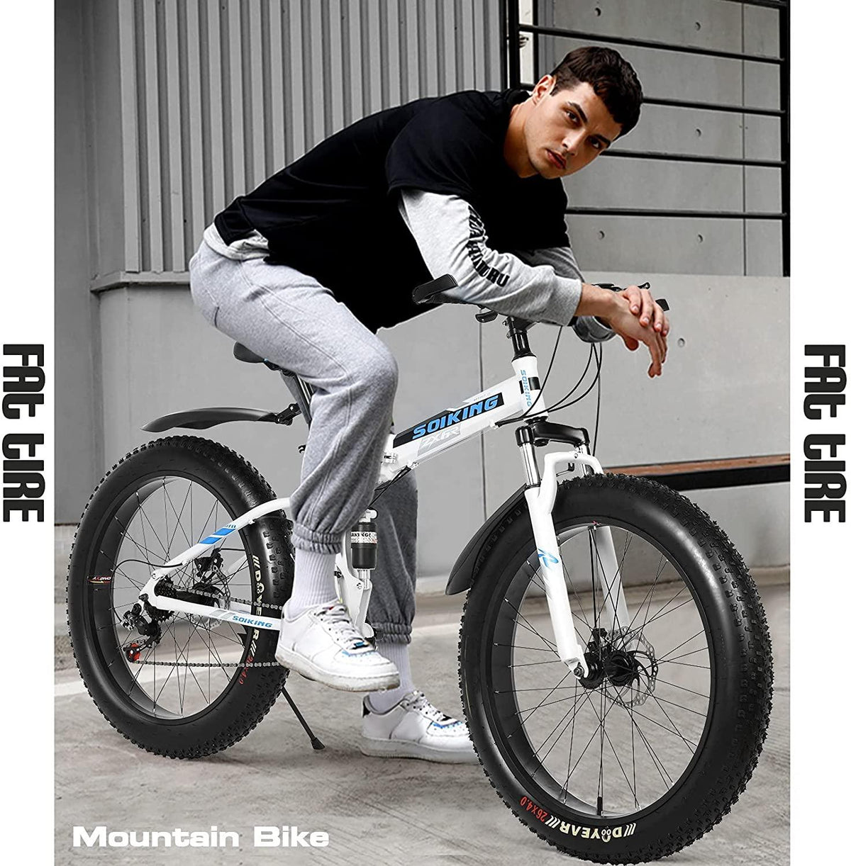 26 Inch 21 Speed Fat Tire Mountain Bike, Non-Slip Adult Mountain Bikes with Double Suspension &amp; Dual Disc Brakes, High-Carbon Steel Fat Tire Mountain Bike for Men/Women, US Stock