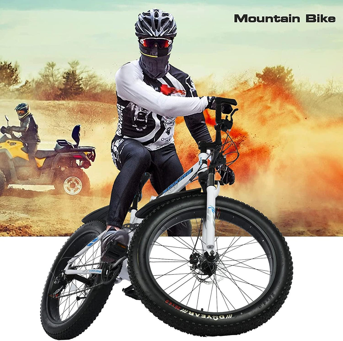 26 Inch 21 Speed Fat Tire Mountain Bike, Non-Slip Adult Mountain Bikes with Double Suspension &amp; Dual Disc Brakes, High-Carbon Steel Fat Tire Mountain Bike for Men/Women, US Stock