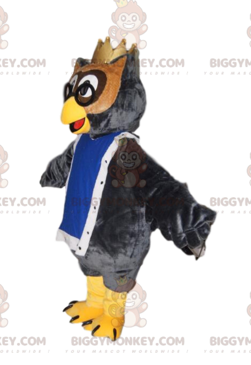 BIGGYMONKEYmascot costume of owls with a golden crown. Owls costume.