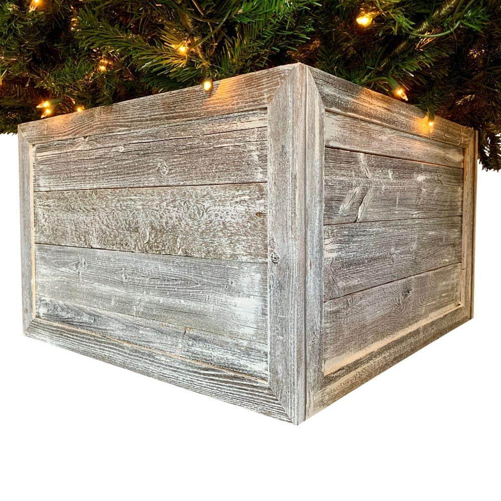 Farmhouse 17.5 in. W x 11.5 in. H, 24 in. Dia, White Wash Decorative Christmas Tree Box Collar
