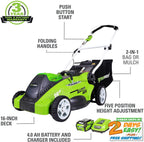 40V 16-Inch Cordless (2-In-1) Push Lawn Mower, 4.0Ah Battery and Charger 25322