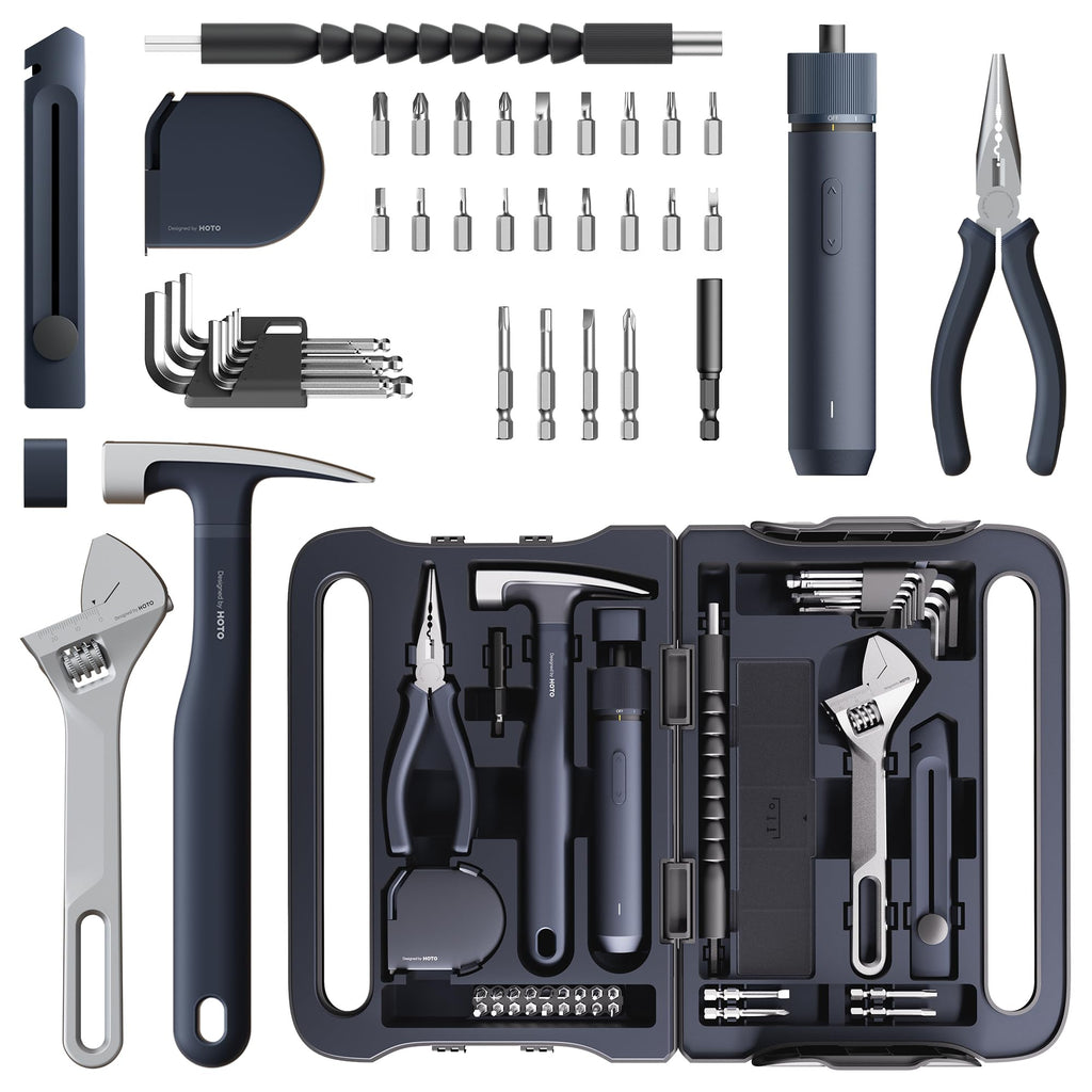 40-Piece Tool Kit, Household Essentials Tool Set | 14 Tools & 26 Accessories, Smart Electric Screwdriver (LED, 3 Torque), Pro-Grade Compact Organizer