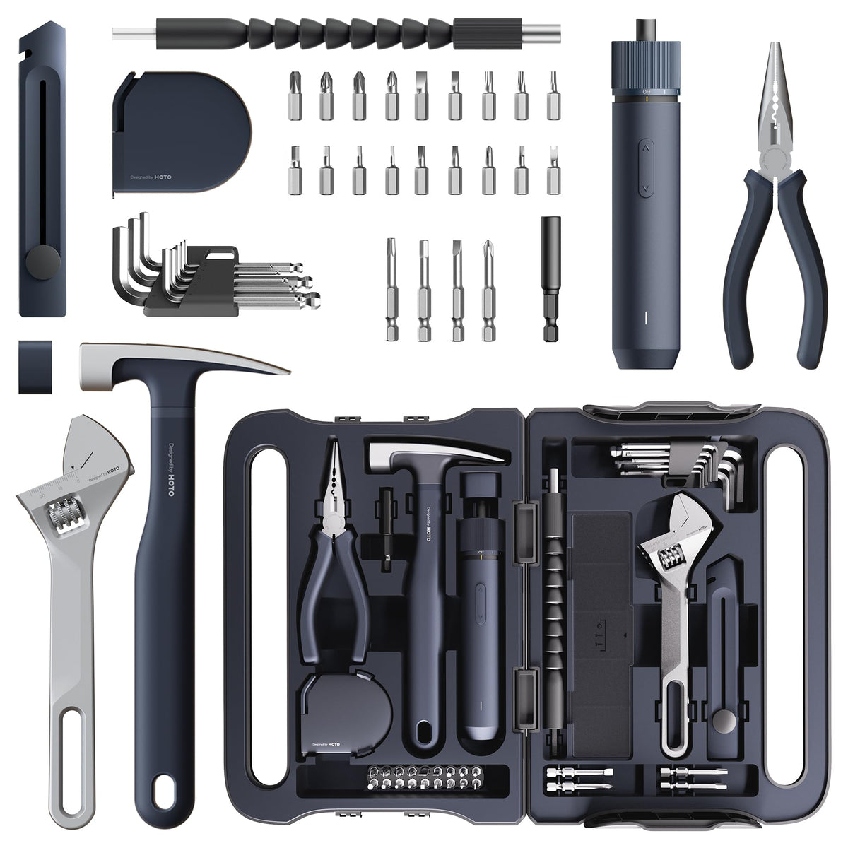40-Piece Tool Kit, Household Essentials Tool Set | 14 Tools & 26 Accessories, Smart Electric Screwdriver (LED, 3 Torque), Pro-Grade Compact Organizer