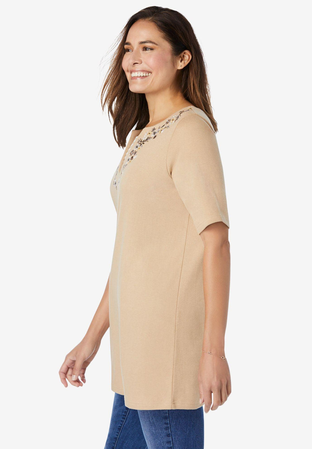 embroidered layered-look tunic