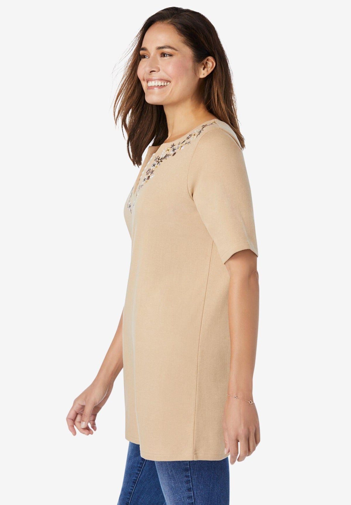 embroidered layered-look tunic